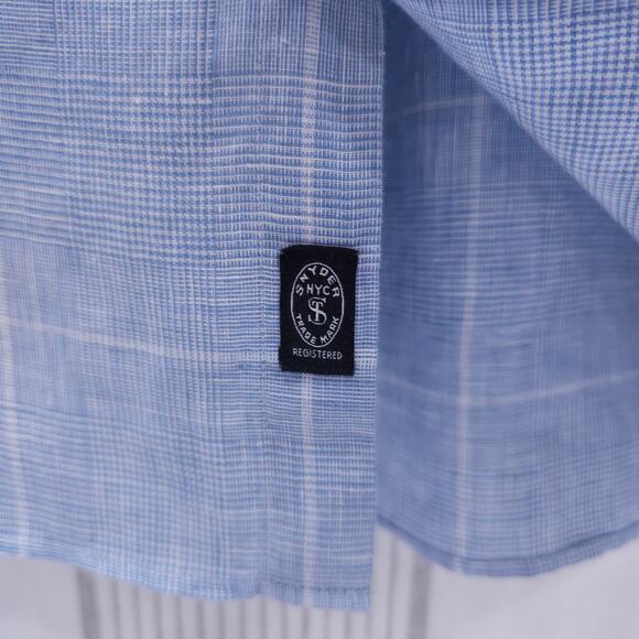 TODD SNYDER Linen Casual Button Down Shirt Light Blue Plaid Lightweight Sz XL - Picture 10 of 13